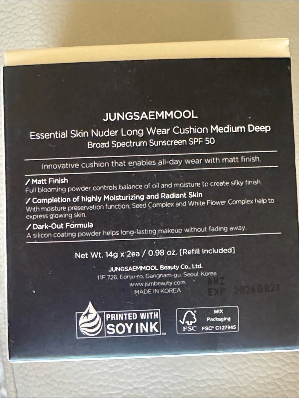 Jung Saem Mool Essential Skin Nuder Long Wear Cushion - Black Packaging $64
